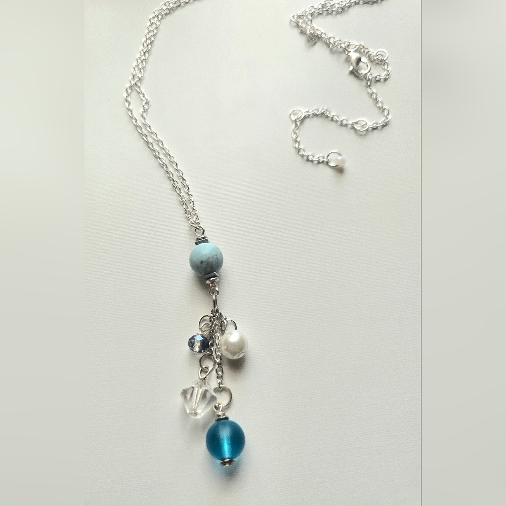 Elegant Silver and Blue Beaded Necklace
